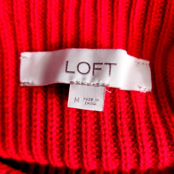 Loft Red Mock Neck Bell Sleeves Knit Pullover Sweater Size Medium - Picture 5 of 7